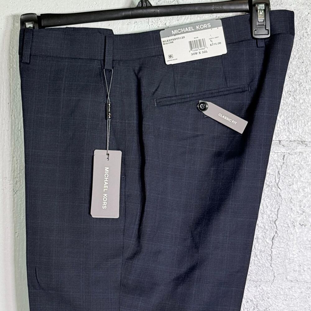 Michael Kors Men's Classic-Fit Wool-Blend Suit Pants Navy Plaid, 36x34 $200
